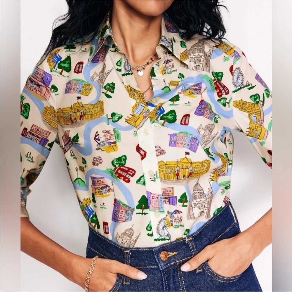 Boden Sienna London Town Ivory Button Down Top 4P - Picture 2 of 11